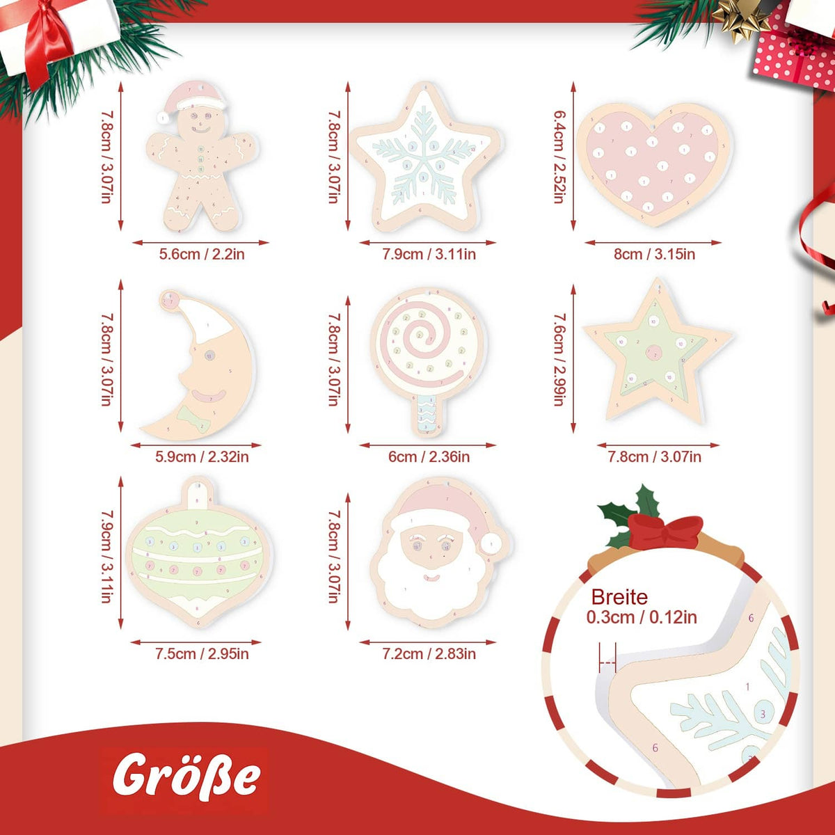 Weihnachtsanhänger Klassisch 8er Set - Malen nach Zahlen