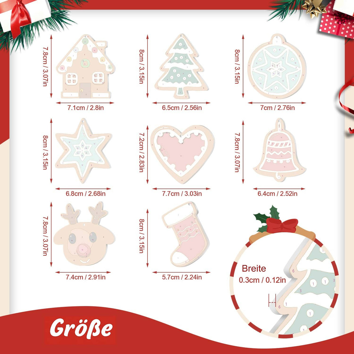 Weihnachtsanhänger Klassisch 8er Set - Malen nach Zahlen