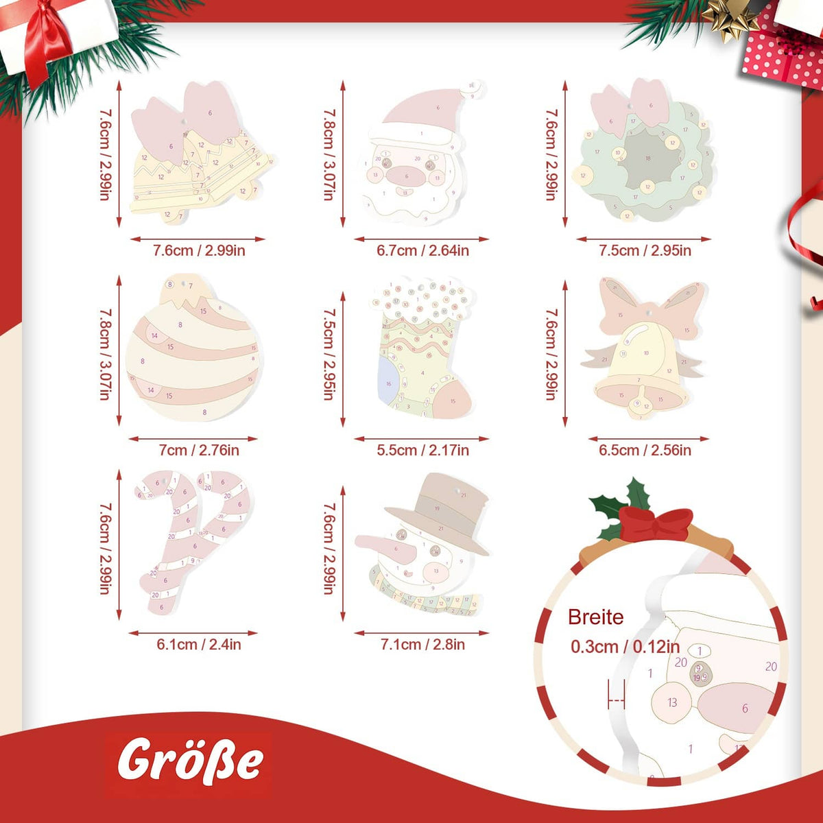 Weihnachtsanhänger Modern 8er Set - Malen nach Zahlen