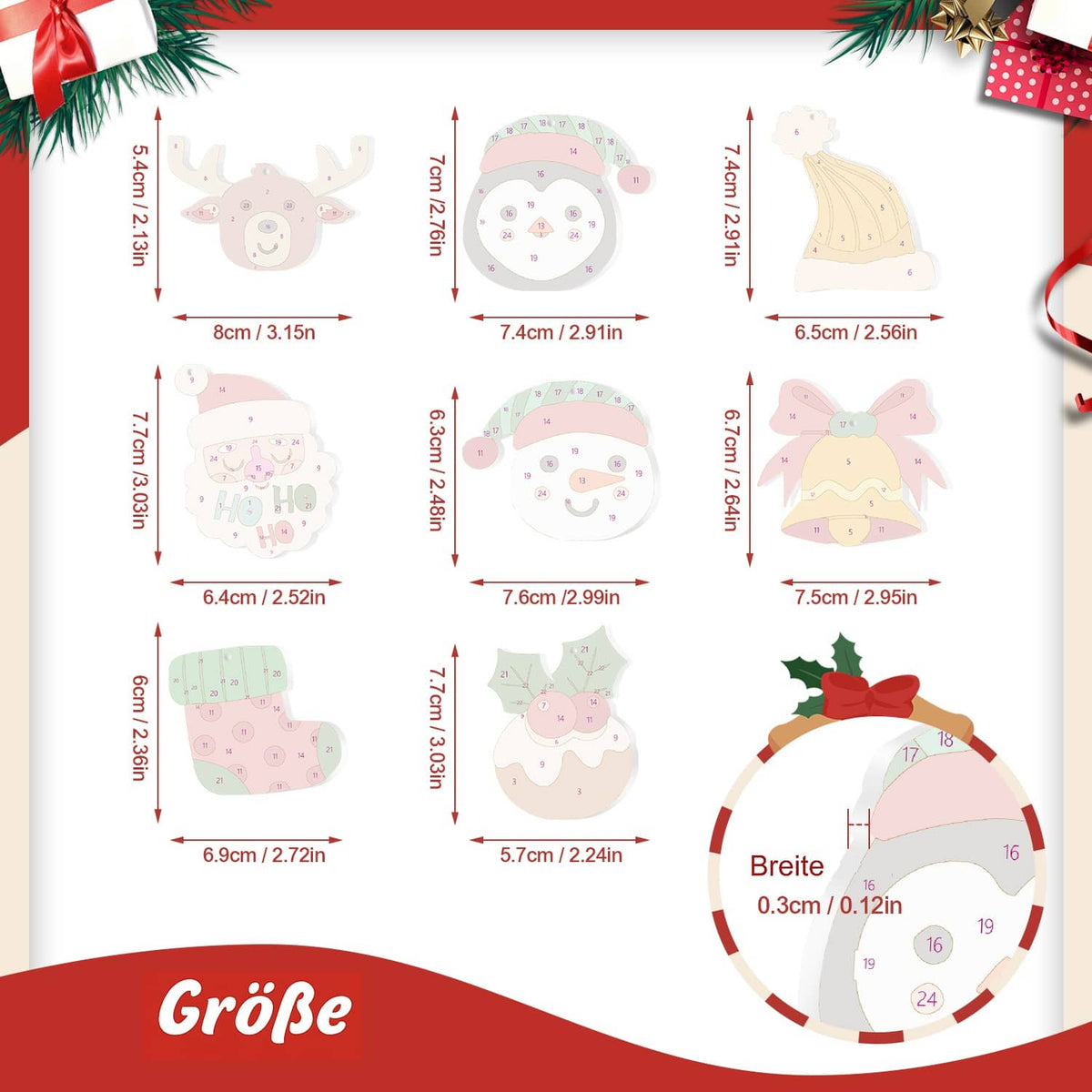 Weihnachtsanhänger Modern 8er Set - Malen nach Zahlen