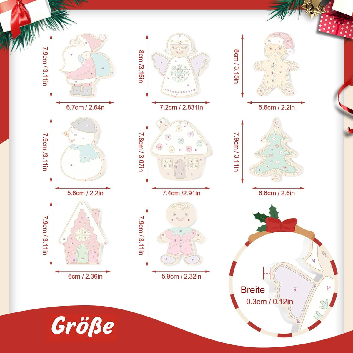 Weihnachtsanhänger Modern 8er Set - Malen nach Zahlen