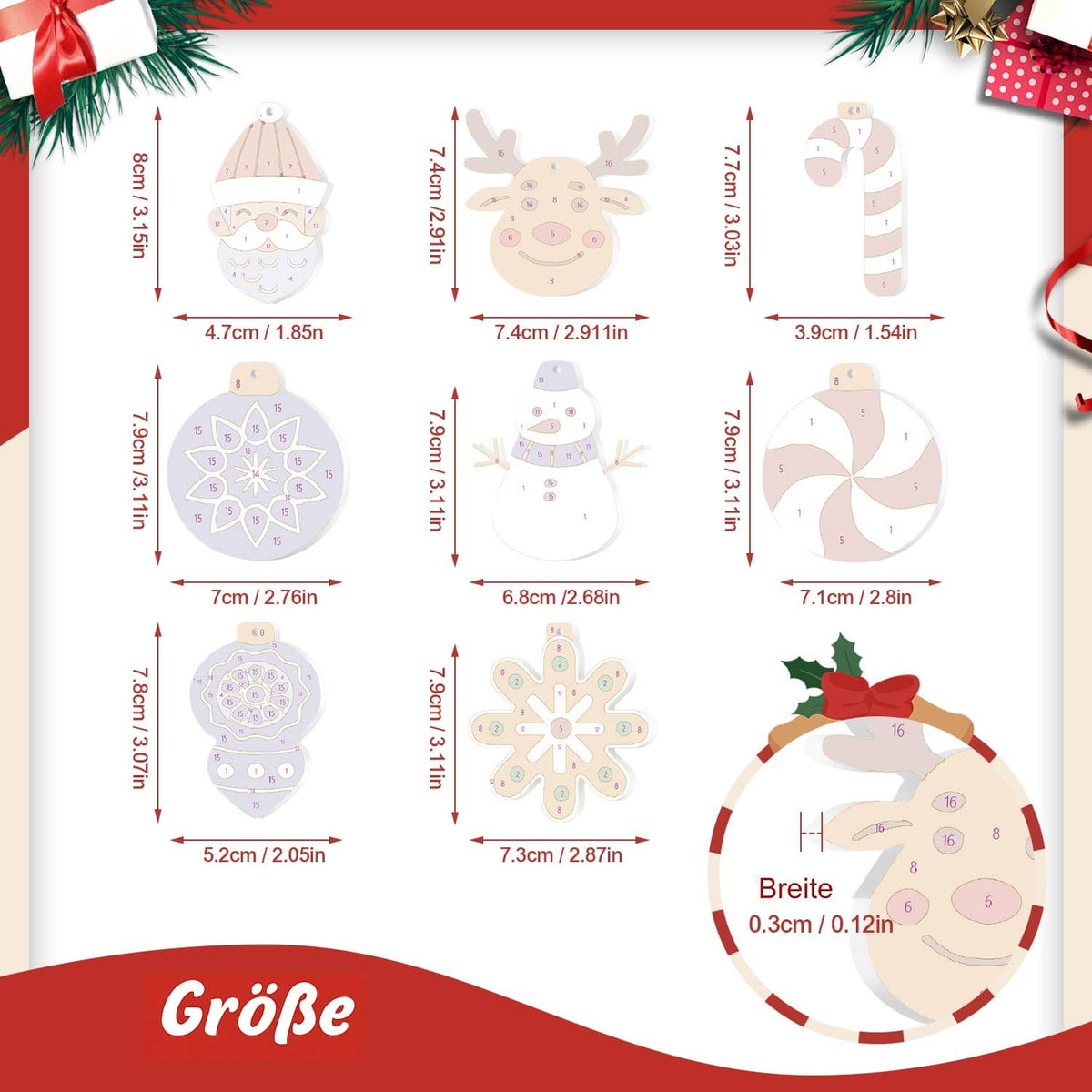 Weihnachtsanhänger Modern 8er Set - Malen nach Zahlen