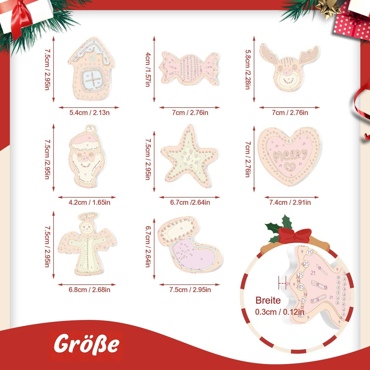 Weihnachtsanhänger Modern 8er Set - Malen nach Zahlen