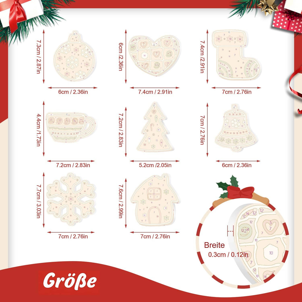 Weihnachtsanhänger Modern 8er Set - Malen nach Zahlen