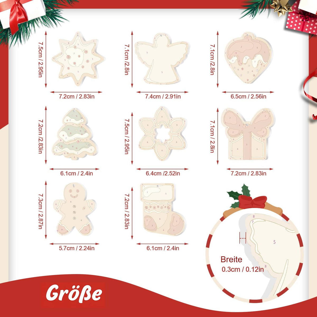 Weihnachtsanhänger Modern 8er Set - Malen nach Zahlen