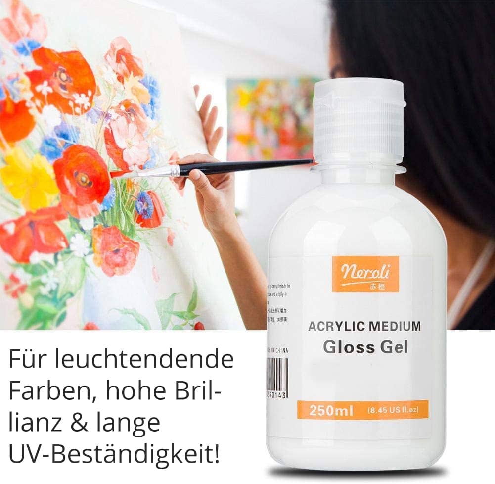 Malen nach Zahlen Starter Set mit Neroli Acrylic Medium Gloss Gel 250ml für brillante und UV-beständige Farben