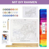 Malen nach Zahlen Himmelsstiege Ein Traumpfad DIY Set mit Rahmen, Farbtöpfen, Pinseln und Anleitung