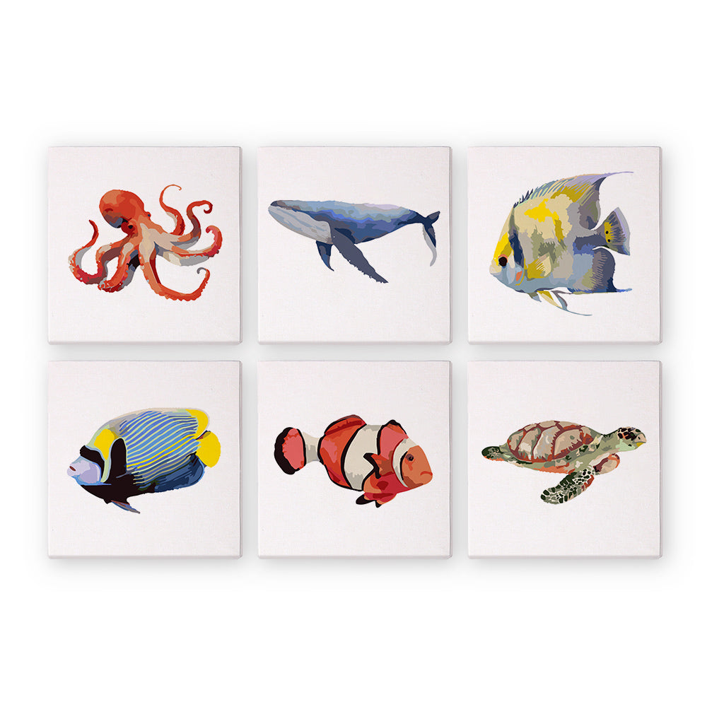 Meerestiere 6er SET - Mini Malen nach Zahlen