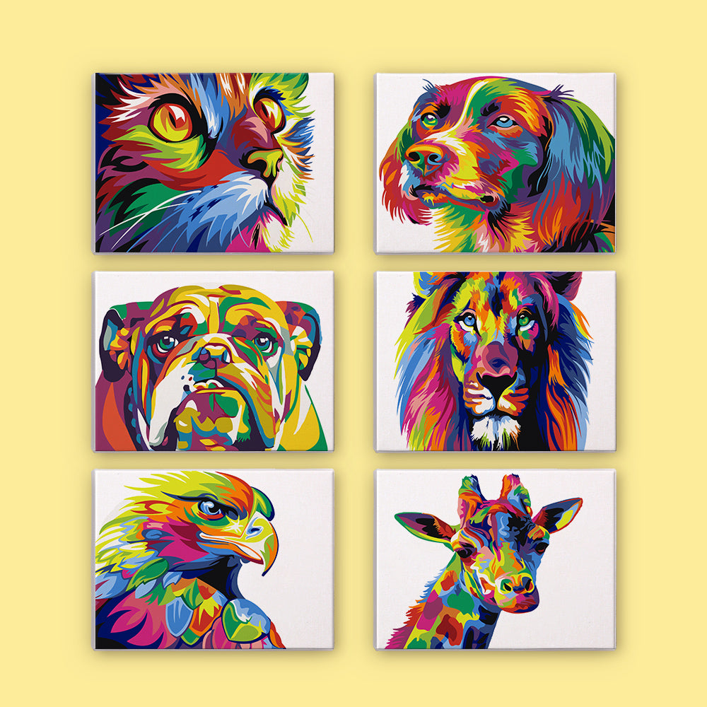 Tiere Abstrakt Edition Zwei 6er SET - Mini Malen nach Zahlen