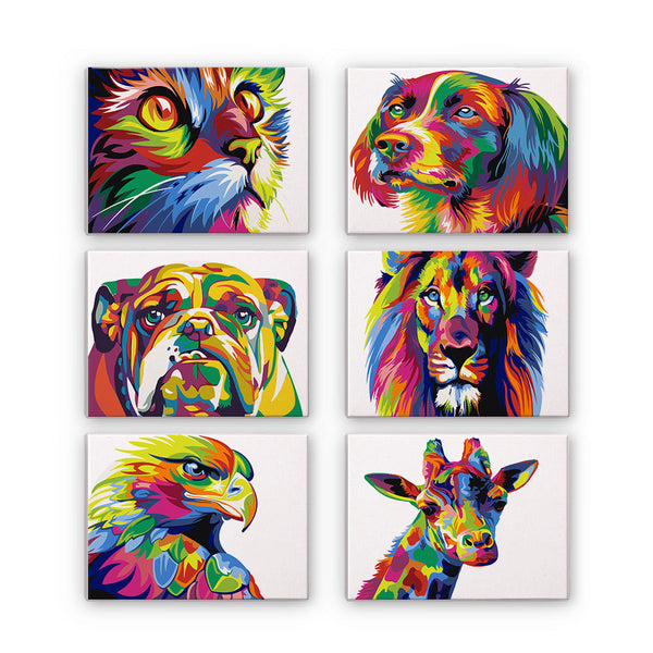 Tiere Abstrakt Edition Zwei 6er SET - Mini Malen nach Zahlen