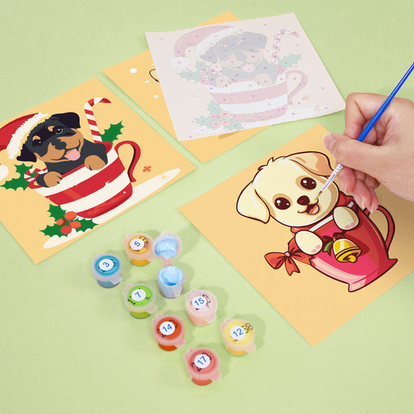 Süße Welpen Edition Zwei 6er SET - Mini Malen nach Zahlen
