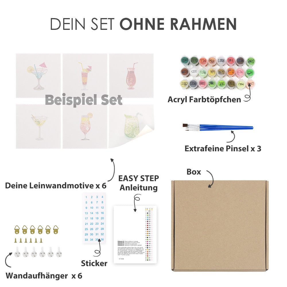 Bunte Blumenvielfalt Two 6er SET - Mini Malen nach Zahlen