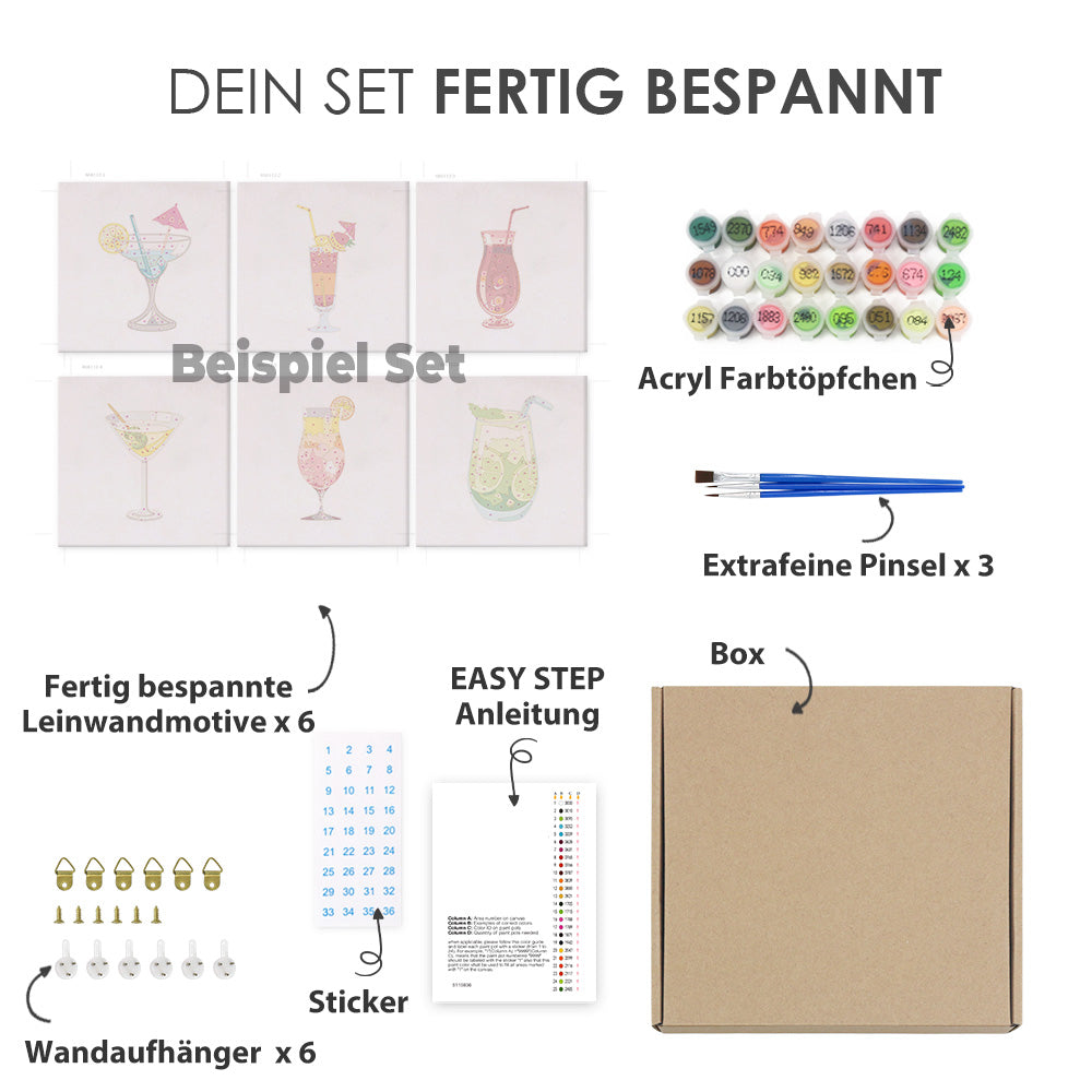 Bunte Blumenvielfalt Two 6er SET - Mini Malen nach Zahlen