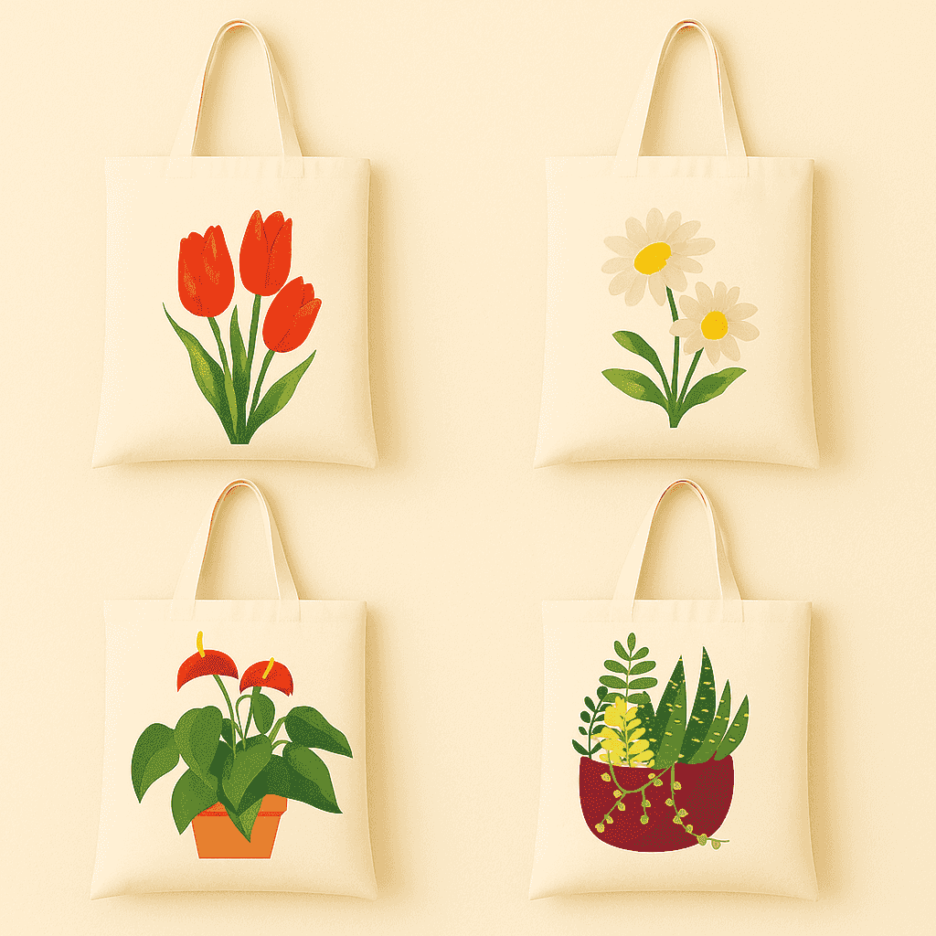 Stofftaschen, Blumen - Malen nach Zahlen