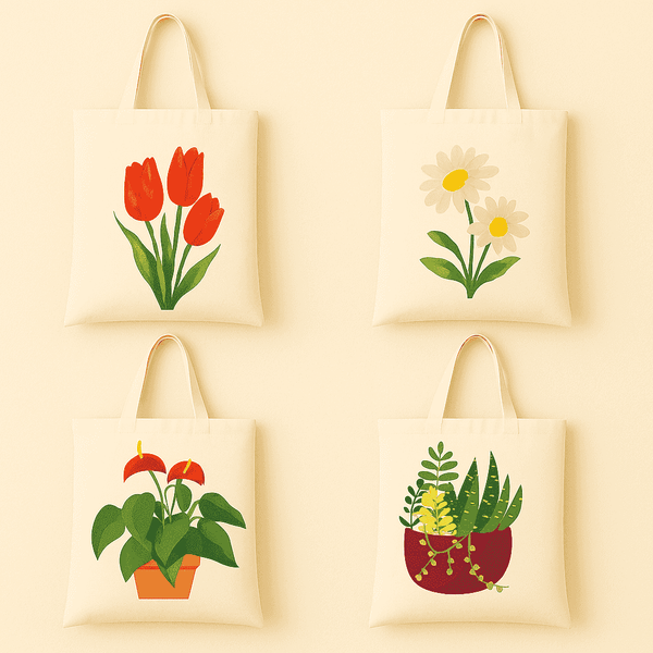 Stofftaschen, Blumen - Malen nach Zahlen