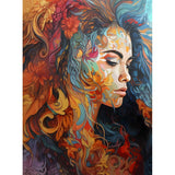 Malen nach Zahlen - Junge Frau mit Blumenhaar, bunte abstrakte Kunst, entspannende Wirkung, kreatives DIY-Malset