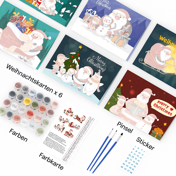 Weihnachtskarten 6er Set - Malen nach Zahlen