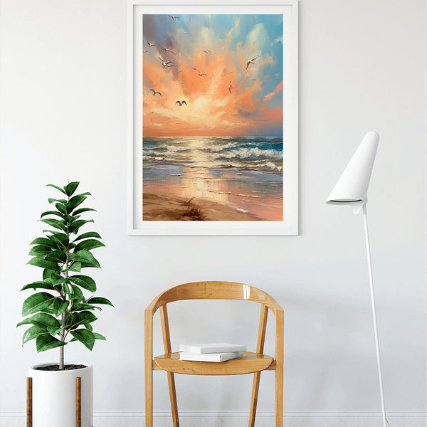 Strand, Meer mit Möwen – Malen nach Zahlen