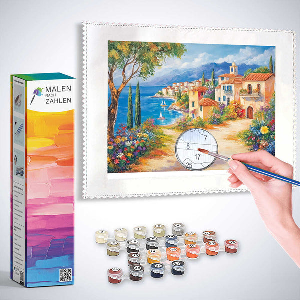 Malen nach Zahlen - Mediterrane Idylle, malerische Landschaft