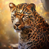 Malen nach Zahlen Herbstmajestät Kunstwerk mit Leoparden im goldenen Herbstwald, Ausdruckskraft und Eleganz, bernsteinfarbene Augen.