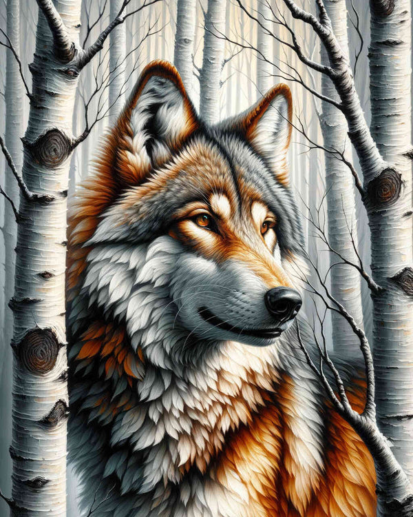 Wolf zwischen Bäumen – Malen nach Zahlen