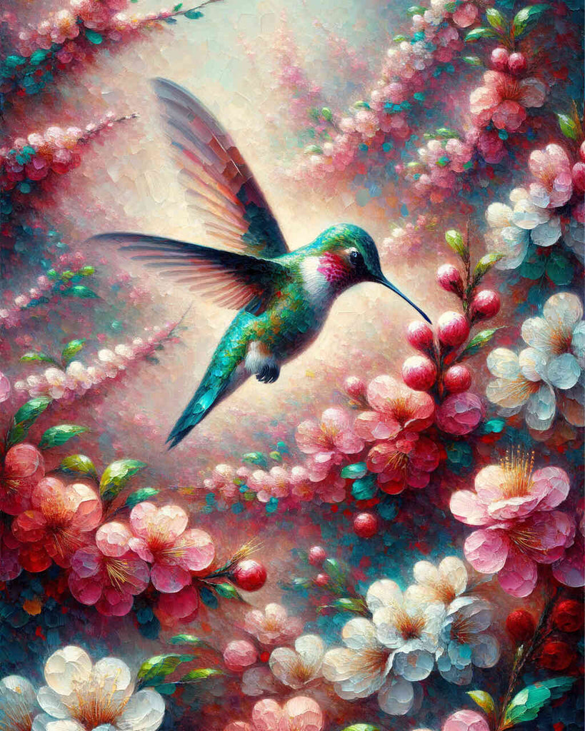 Kolibri mit Blumen – Malen nach Zahlen