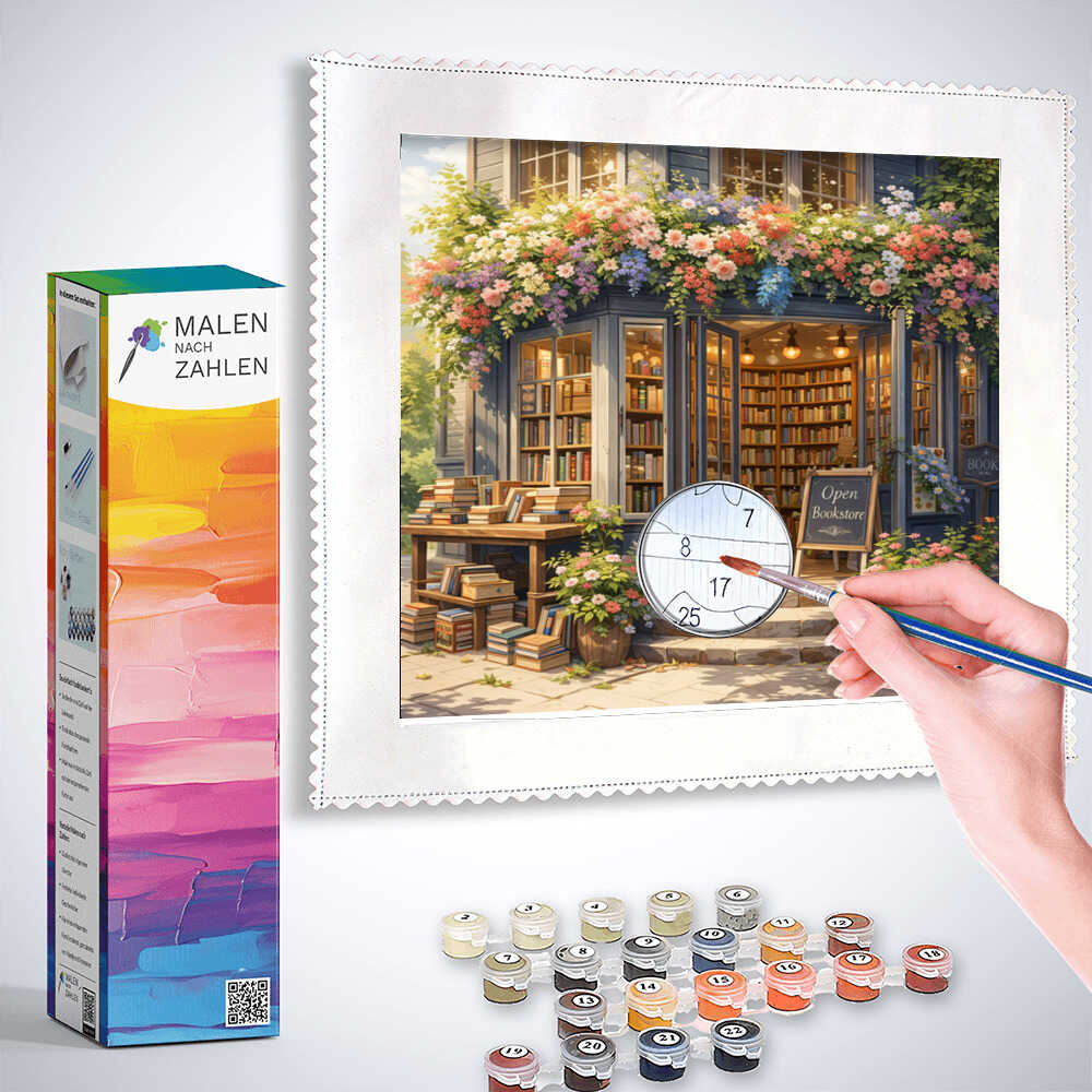 Malen nach Zahlen - Das Bücherparadies im Blütenschein