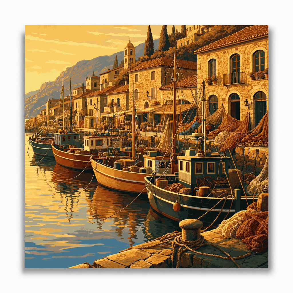 Malen nach Zahlen - Sonnenuntergang am Mittelmeerhafen