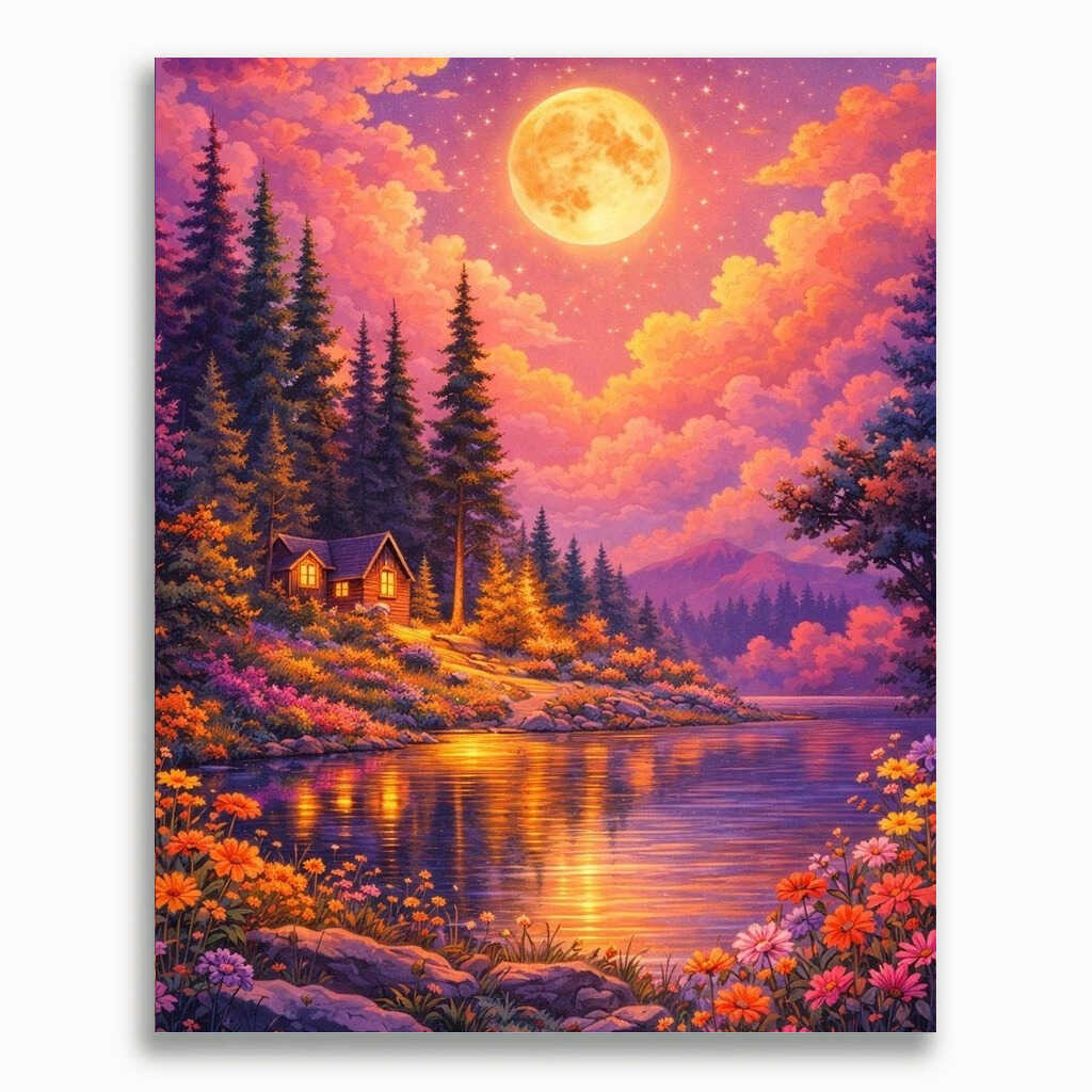 Malen nach Zahlen - Magische Mondnacht am See