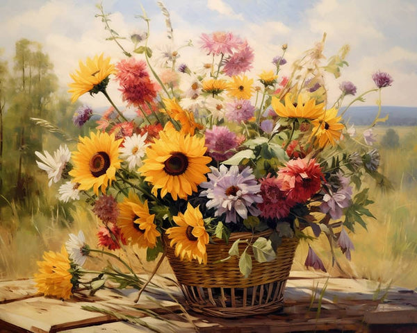 Wildblumen auf Tisch - Malen nach Zahlen