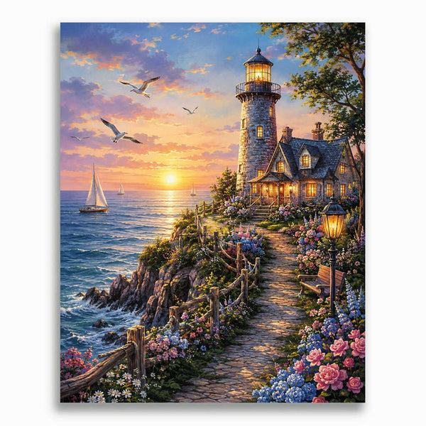 Malen nach Zahlen - Leuchtturm der Abendträume