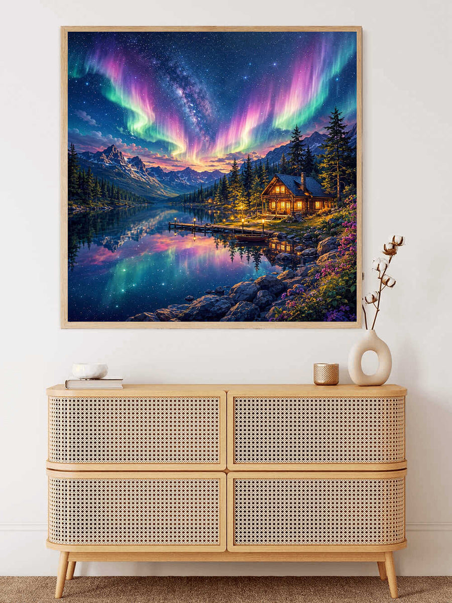 Malen nach Zahlen - Magische Nordlichter über dem See