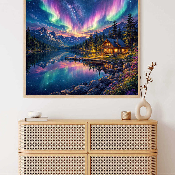 Malen nach Zahlen - Magische Nordlichter über dem See