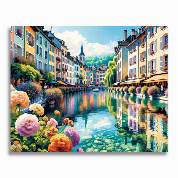 Annecy in Frankreich, Sonnenschein – Malen nach Zahlen