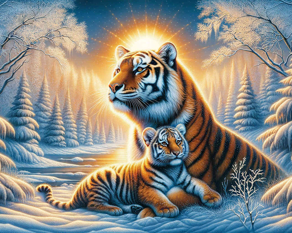 Tiger, Mutter mit Kind – Malen nach Zahlen
