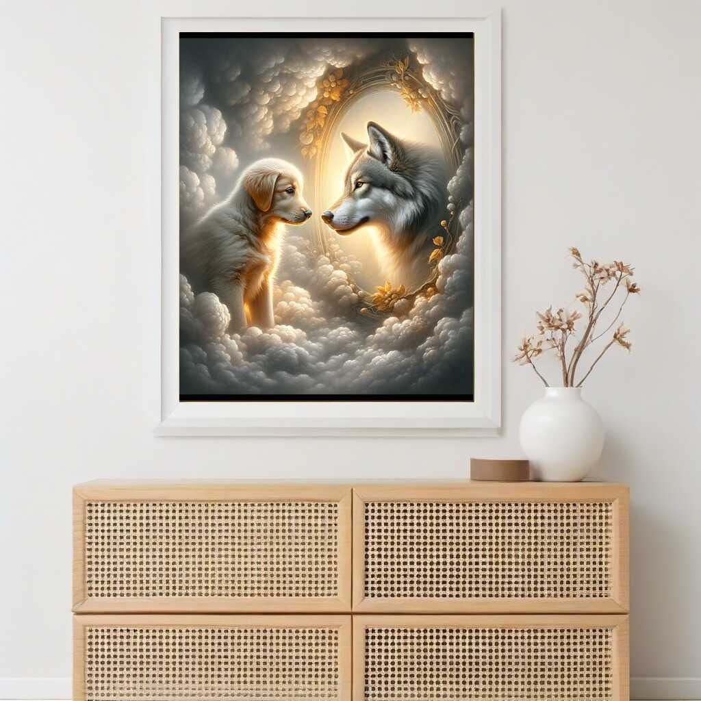 Malen nach Zahlen - Goldenretriever Wolf Spiegelbild