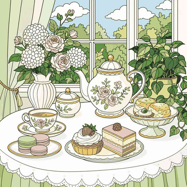 Malen nach Zahlen - Ein Hauch von Nostalgie: Teestunde im Garten