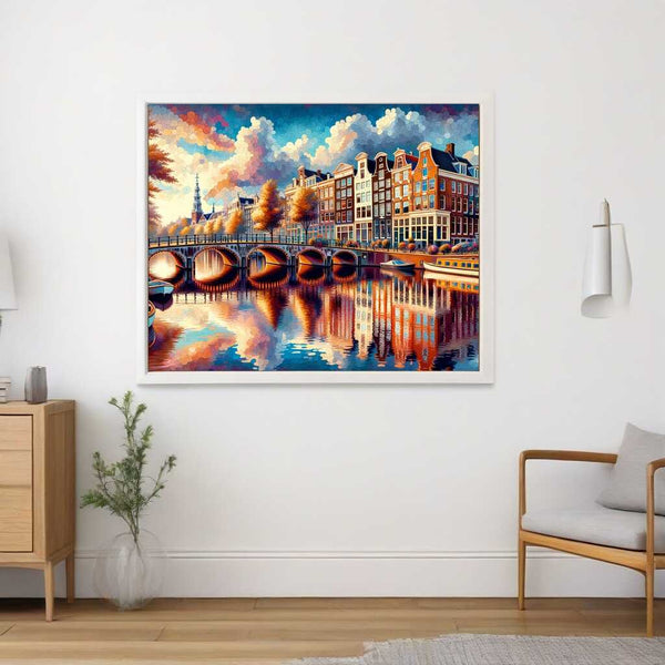 Amsterdamm, Häuserreihe mit Brücke – Malen nach Zahlen