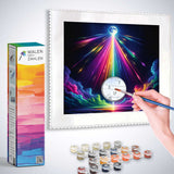 Malen nach Zahlen - Kosmische Sinfonie der Farben Produkt, Box, Leinwand und Malzubehör im Bild
