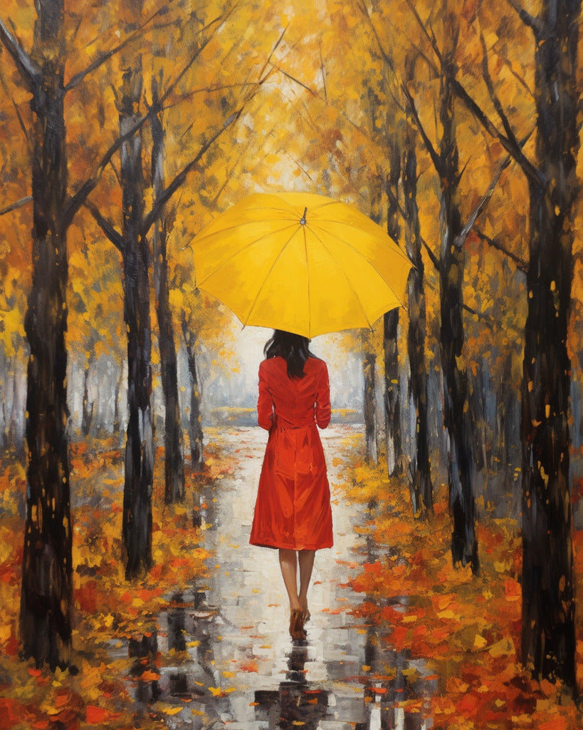 Frau mit Schirm im Herbst - Malen nach Zahlen