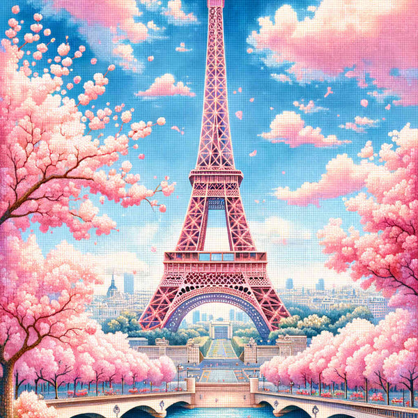 Malen nach Zahlen - Eiffelturm in Rosenblütenpracht