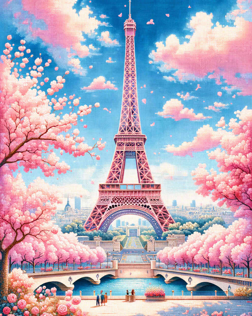 Malen nach Zahlen - Eiffelturm in Rosenblütenpracht