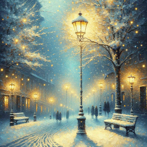Verschneite Stadtlaterne – Malen nach Zahlen