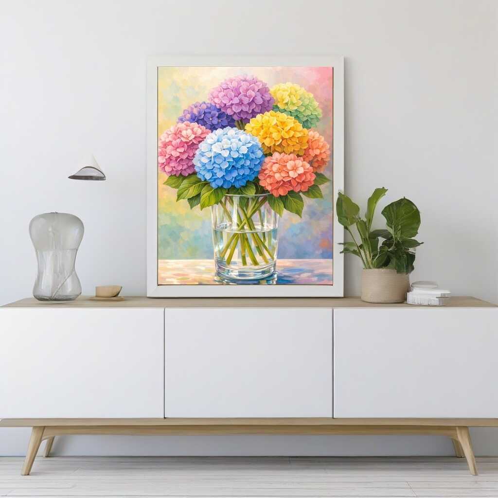 Malen nach Zahlen - Regenbogen Blumenstrauß, Hortensie