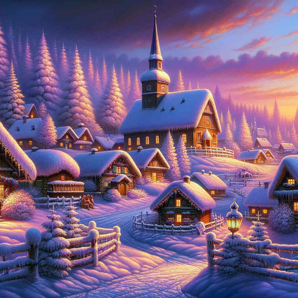 Winterlandschaft, Dorf – Malen nach Zahlen