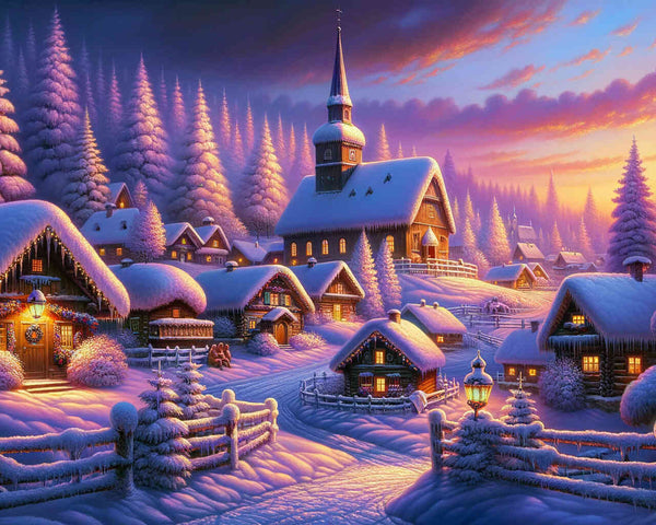 Winterlandschaft, Dorf – Malen nach Zahlen