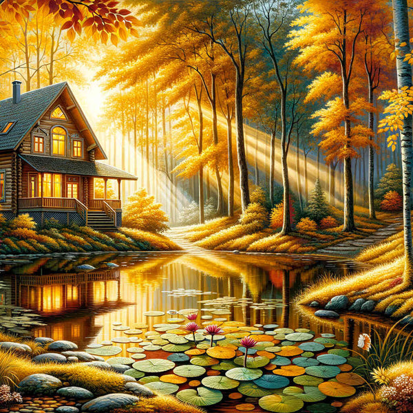 Haus im Wald, romantisch - Malen nach Zahlen