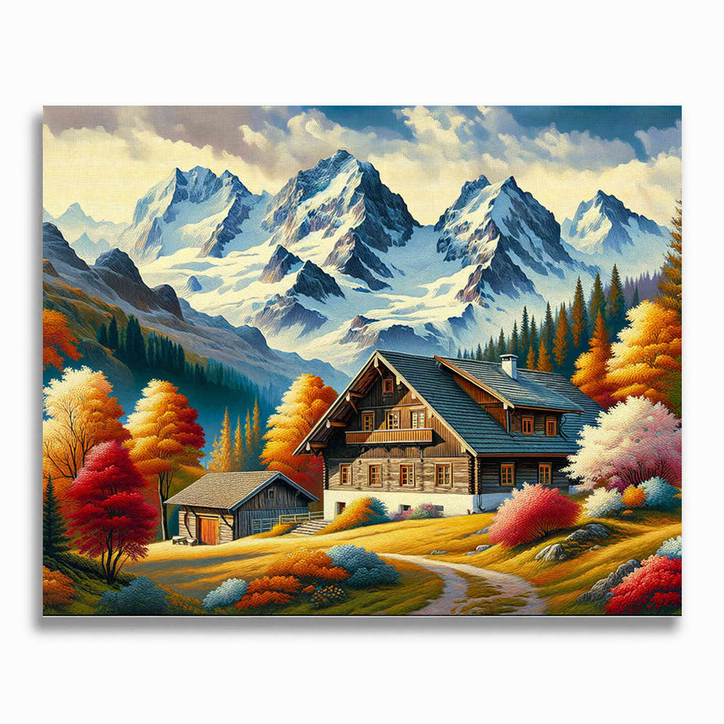 Bauernhof in den Bergen – Malen nach Zahlen