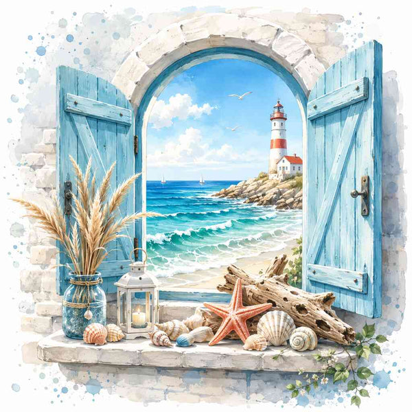 Malen nach Zahlen - Fenster zum Mittelmeertraum