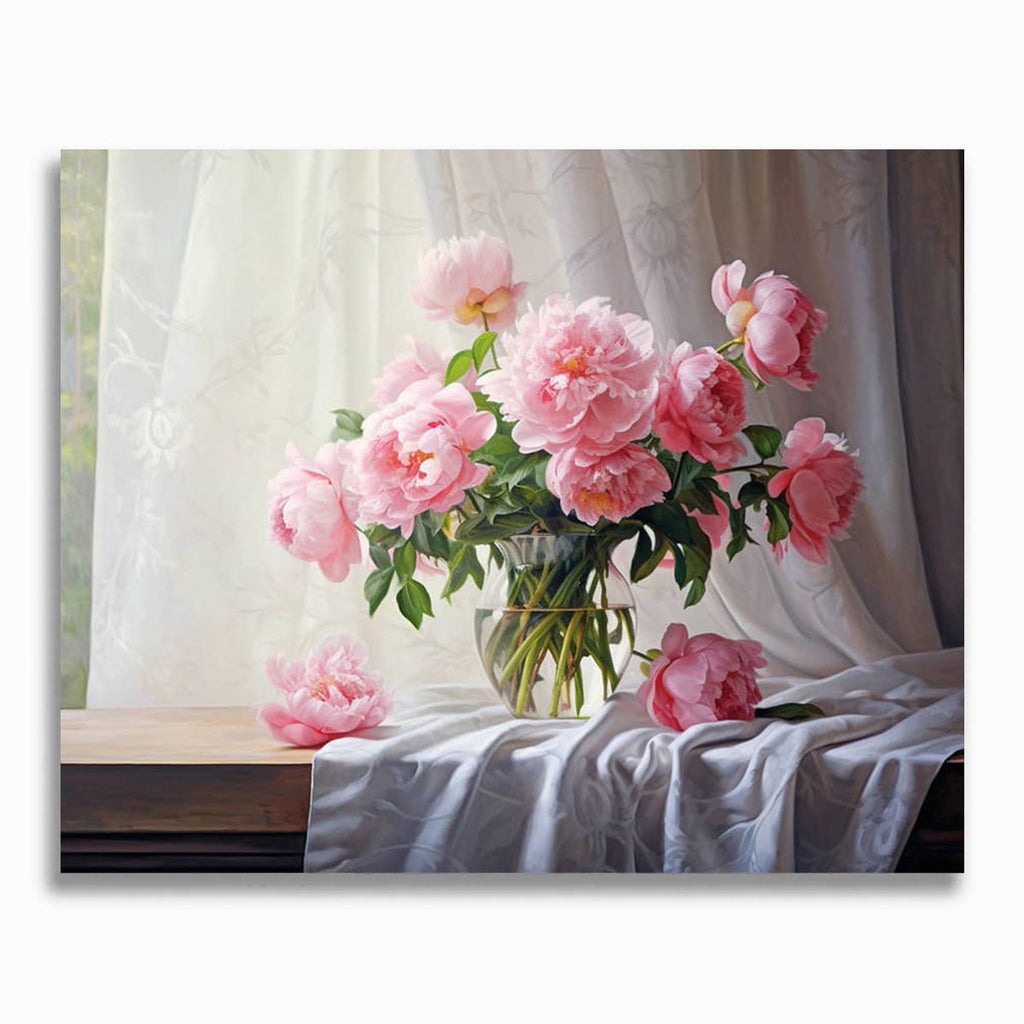 Blumenstrauß, Gardine - Malen nach Zahlen